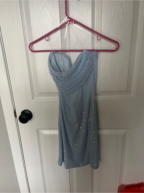 Source Unknown Pale Blue One-Shoulder Sequin Dress